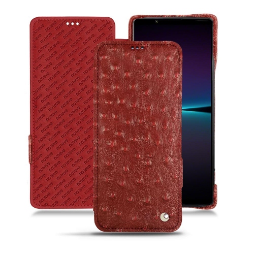 Sony Xperia 1 IV용 고품질 가죽 케이스Autruche ciliegia ( Pantone #a4343a ) 