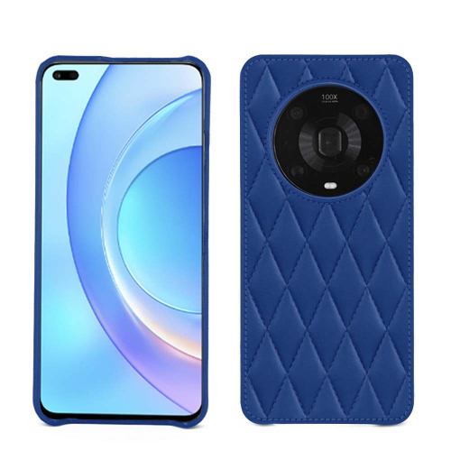 Honor Magic4 Pro用高品質レザーバックカバーBleu océan - Couture ( Nappa - Pantone #15458a) 