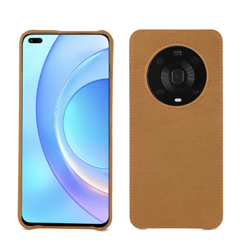 Honor Magic4 Pro用高品質レザーバックカバーCastan esparciate ( Pantone #824F2A )