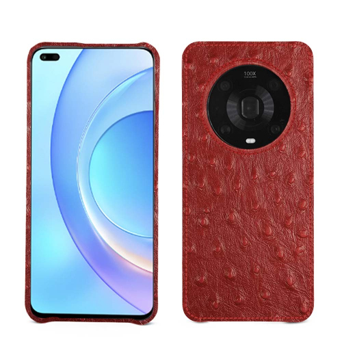 Honor Magic4 Pro用高品質レザーバックカバーAutruche ciliegia ( Pantone #a4343a ) 