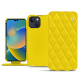 Apple iPhone 14 leather case - Jaune fluo - Couture ( Pantone 809C )