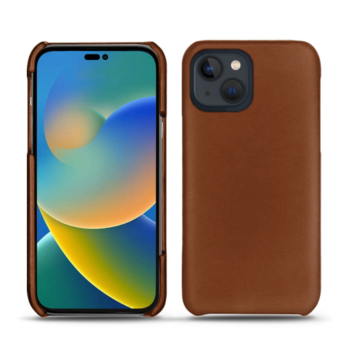 Estojo de couro chique para iPhone Apple 14Marron ( Nappa - Pantone #8B4720 ) 