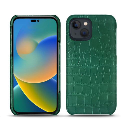Elegante funda de piel para el iPhone 14 de AppleCrocodile pino ( Pantone #173F35 ) 