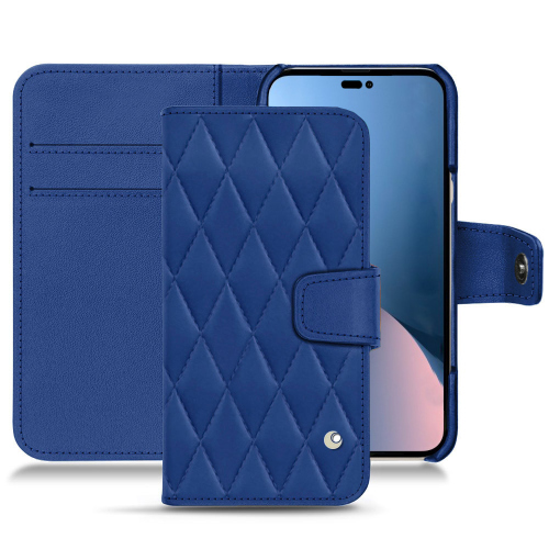 Estojo de couro de luxo para iPhone Apple 14 PlusBleu océan - Couture ( Nappa - Pantone #15458a) 