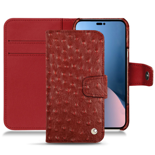 Custodia di lusso in pelle per Apple iPhone 14 PlusAutruche ciliegia ( Pantone #a4343a ) 