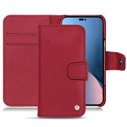 Funda de cuero de lujo para Apple iPhone 14 PlusRouge passion ( Pantone #a6192e ) 