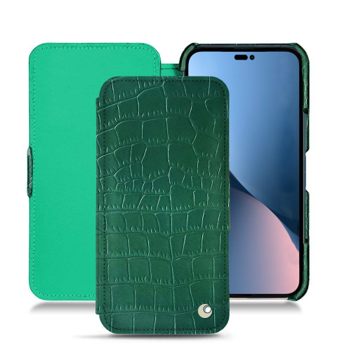 Housses élégante en cuir pour Apple iPhone 14 PlusCrocodile pino ( Pantone #173F35 ) 