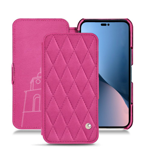 Elegante estojos de couro para iPhone Apple 14 PlusRose BB - Couture ( Pantone #DB599F )