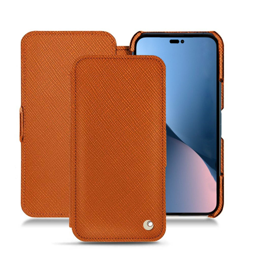 Elegante Lederschutzhüllen für Apple iPhone 14 PlusOrange vibrant ( Pantone #e36b39 ) 