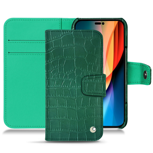 Housse premium en cuir pour Apple iPhone 14 ProCrocodile pino ( Pantone #173F35 ) 