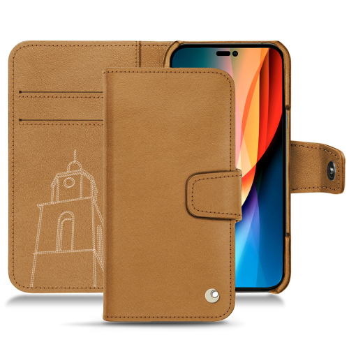 Funda de cuero de alta calidad para el iPhone 14 Pro de AppleCastan esparciate ( Pantone #824F2A )