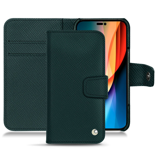 Custodia in pelle premium per Apple iPhone 14 ProVert séduisant ( Pantone #1d3c34 ) 