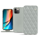 Housse cuir Apple iPhone 14 Pro - Gris - Couture ( Nappa - Pantone #c1c6c8 ) 
