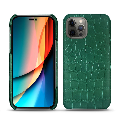 Schicke Lederhüllen für das Apple iPhone 14 ProCrocodile pino ( Pantone #173F35 ) 