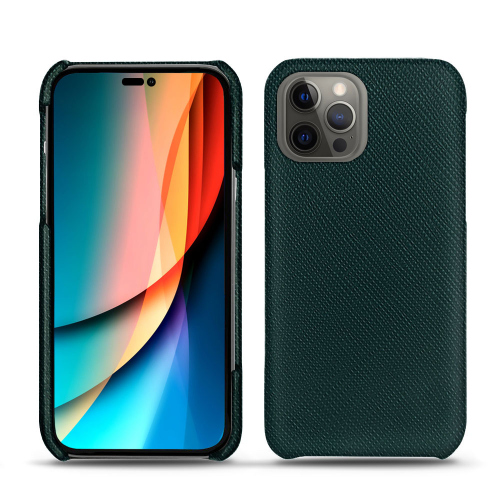 Malas de couro chiques para Apple iPhone 14 ProVert séduisant ( Pantone #1d3c34 ) 