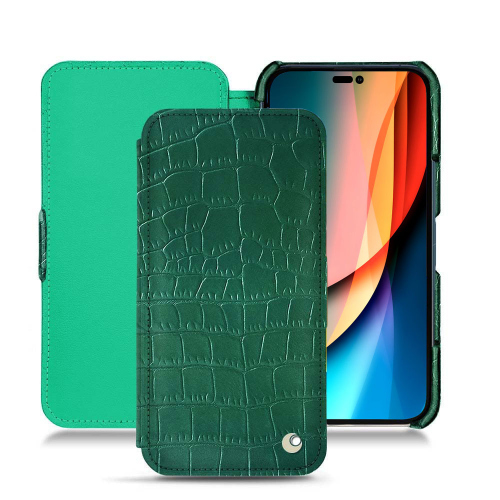 Custodia in pelle chic per Apple iPhone 14 ProCrocodile pino ( Pantone #173F35 ) 