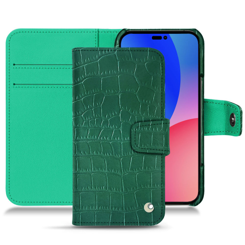Luxuriöse Lederschutzhülle für Apple iPhone 14 Pro MaxCrocodile pino ( Pantone #173F35 ) 