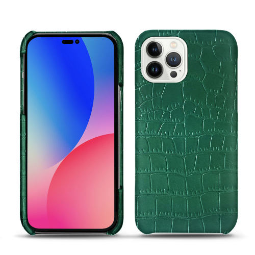 Capa traseira em pele para Apple iPhone 14 Pro MaxCrocodile pino ( Pantone #173F35 ) 