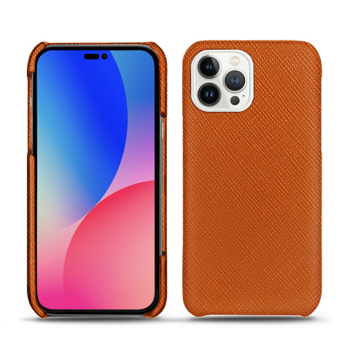 Coque arrière en cuir pour Apple iPhone 14 Pro MaxOrange vibrant ( Pantone #e36b39 ) 