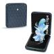 Samsung Galaxy Z Flip4 leather cover - Jean vintage - Couture ( Pantone #2f414f  ) 