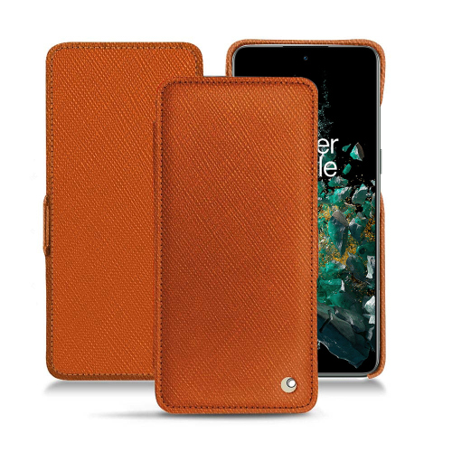 Premium-Lederhülle für OnePlus 10TOrange vibrant ( Pantone #e36b39 ) 