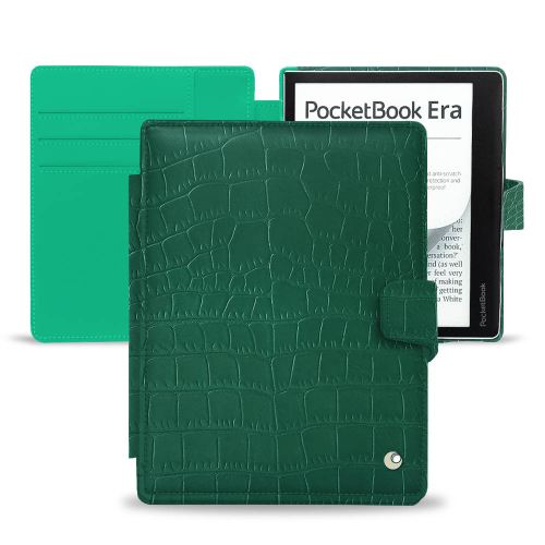 Housse en cuir haut de gamme pour PocketBook EraCrocodile pino ( Pantone #173F35 ) 