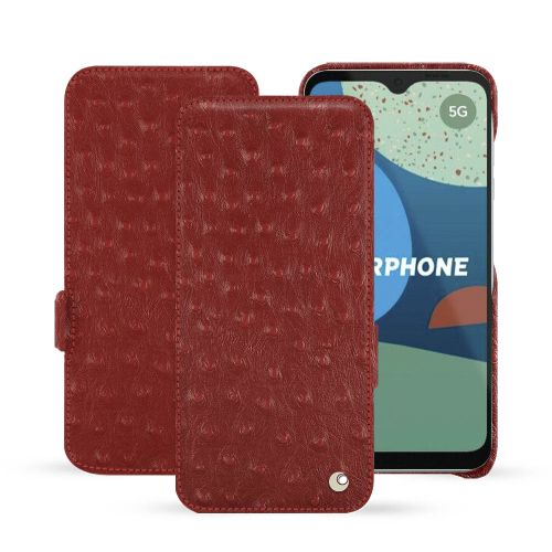 Elegant horizontal flap cover for Fairphone 4Autruche ciliegia ( Pantone #a4343a ) 