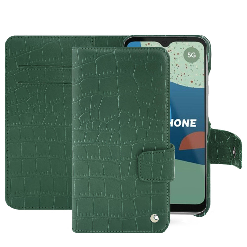 Fairphone 4 用の高品質なレザーケースとカバーCrocodile pino ( Pantone #173F35 ) 