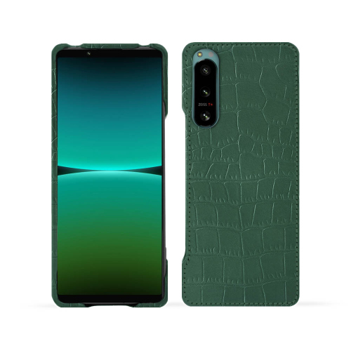 Sony Xperia IV용 세련된 가죽 후면 커버Crocodile pino ( Pantone #173F35 ) 