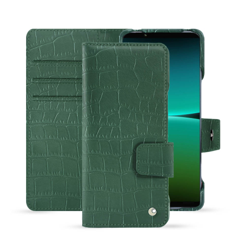 Sony Xperia 5 IV용 프리미엄 가죽 케이스Crocodile pino ( Pantone #173F35 ) 