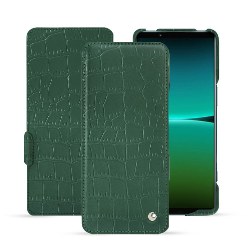 Estojo de couro luxuoso para Sony Xperia 5 IVCrocodile pino ( Pantone #173F35 ) 