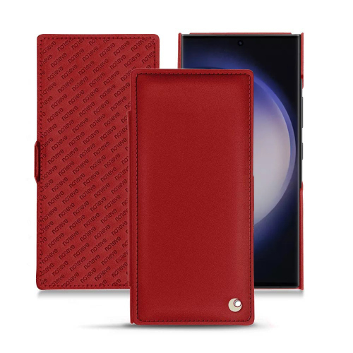 Samsung Galaxy S23 Ultra용 고급 플립 케이스Rouge ( Nappa - Pantone #d50032 ) 