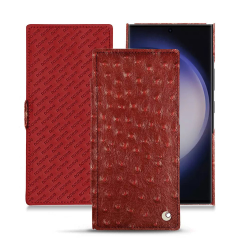 Funda abatible de lujo para Samsung Galaxy S23 UltraAutruche ciliegia ( Pantone #a4343a ) 