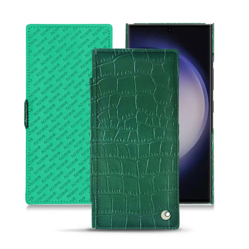 Samsung Galaxy S23 Ultra용 고급 플립 케이스Crocodile pino ( Pantone #173F35 ) 