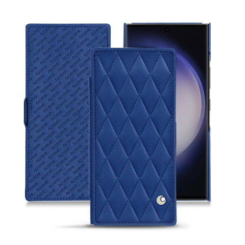 Custodia flip deluxe per Samsung Galaxy S23 UltraBleu océan - Couture ( Nappa - Pantone #15458a) 