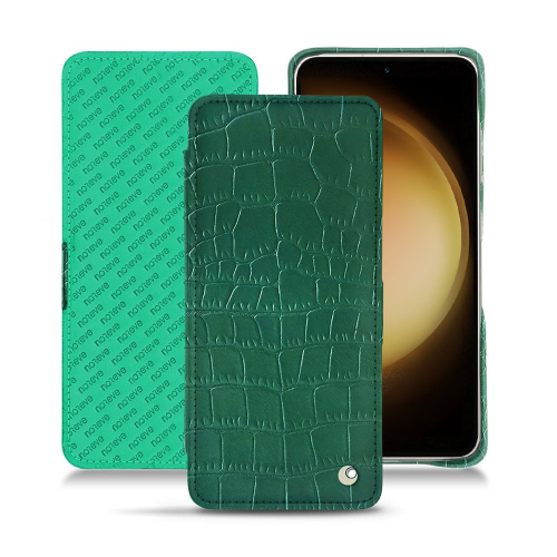 Housse folio de qualité supérieure pour Samsung Galaxy S23+Crocodile pino ( Pantone #173F35 ) 
