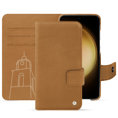 Luxuriöse Wallet-Hülle für Samsung Galaxy S23+Castan esparciate ( Pantone #824F2A )