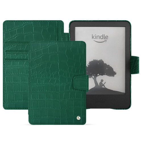 Housse portefeuille premium Amazon Kindle (2022)Crocodile pino ( Pantone #173F35 ) 