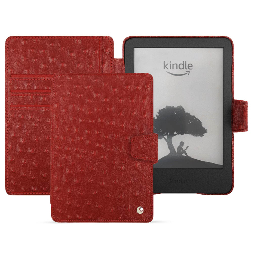Amazon Kindle (2022) Premium Wallet CaseAutruche ciliegia ( Pantone #a4343a ) 
