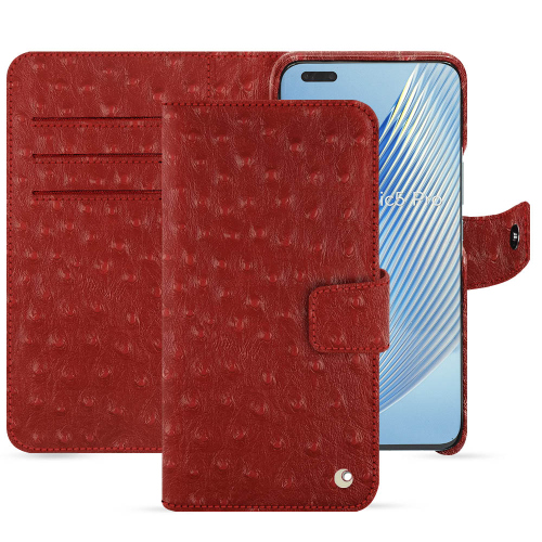 Honor Magic5 Pro用デラックスウォレットケースAutruche ciliegia ( Pantone #a4343a ) 