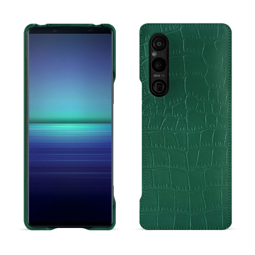 Luxus-Hülle für Sony Xperia 1 V - Eleganter und langlebiger SchutzCrocodile pino ( Pantone #173F35 ) 