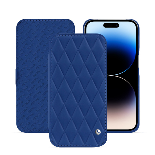 Horizontal flap case iPhone 15 Pro | Elegant and durableBleu océan - Couture ( Nappa - Pantone #15458a) 