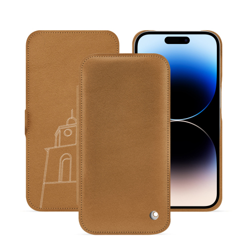 Funda con solapa horizontal iPhone 15 Pro | Elegante y duraderaCastan esparciate ( Pantone #824F2A )