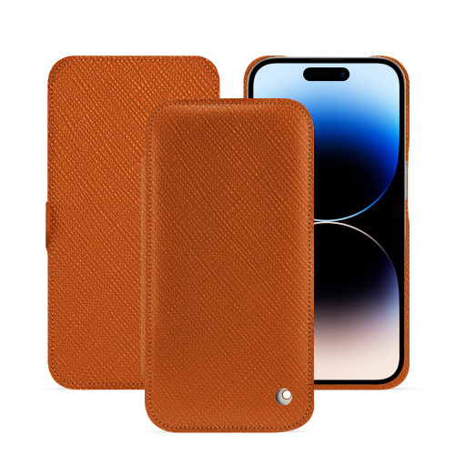 Horizontal flap case iPhone 15 Pro | Elegant and durableOrange vibrant ( Pantone #e36b39 ) 