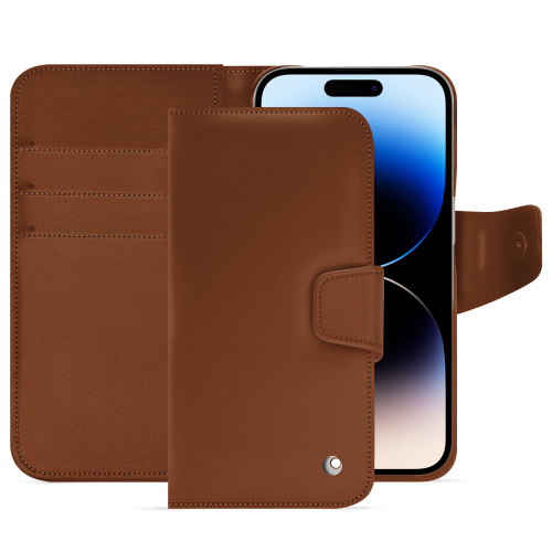 Capa de carteira premium para iPhone 15 Pro | Elegância e proteção combinadasMarron ( Nappa - Pantone #8B4720 ) 