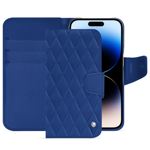 Capa de carteira premium para iPhone 15 Pro | Elegância e proteção combinadasBleu océan - Couture ( Nappa - Pantone #15458a) 