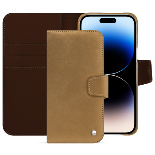 Étui portefeuille luxe iPhone 15 Pro Max | La meilleure des protectionsSable vintage ( Pantone #9b7340 ) 