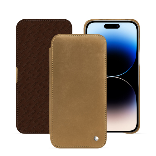 Cover con lembo orizzontale per iPhone 15 Pro Max | Lusso e resistenzaSable vintage ( Pantone #9b7340 ) 