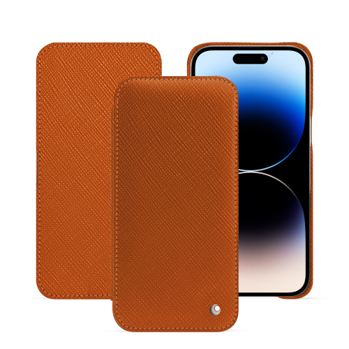 iPhone 15 Pro Max 横型フラップカバー｜高級感と耐久性Orange vibrant ( Pantone #e36b39 ) 