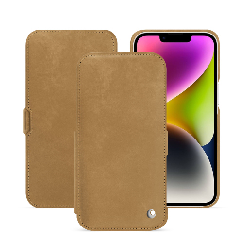 Cover con patta orizzontale per iPhone 15 Plus - Eleganza e protezioneSable vintage ( Pantone #9b7340 ) 